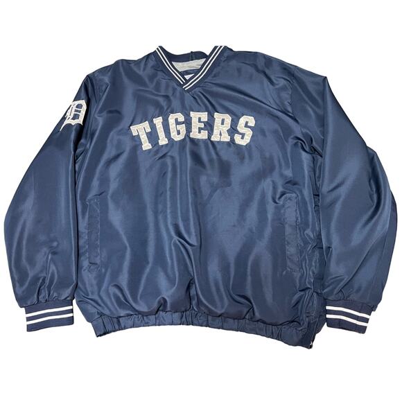 MLB Other - Detroit Tigers Windbreaker Mens XXL 2XL MLB By Carl Banks Pullover Side Zip Navy
